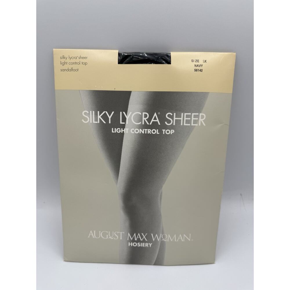 August Max Hosiery Silky Lycra Sheer Light Control Top Womens Size 3X Navy New